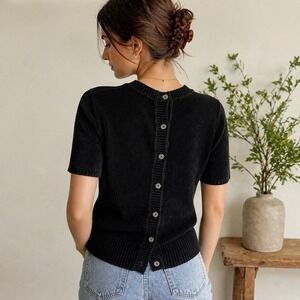 Vintage Ballinger Gold 90s Chenille Button Back Sweater Womens Size M Y2K Black